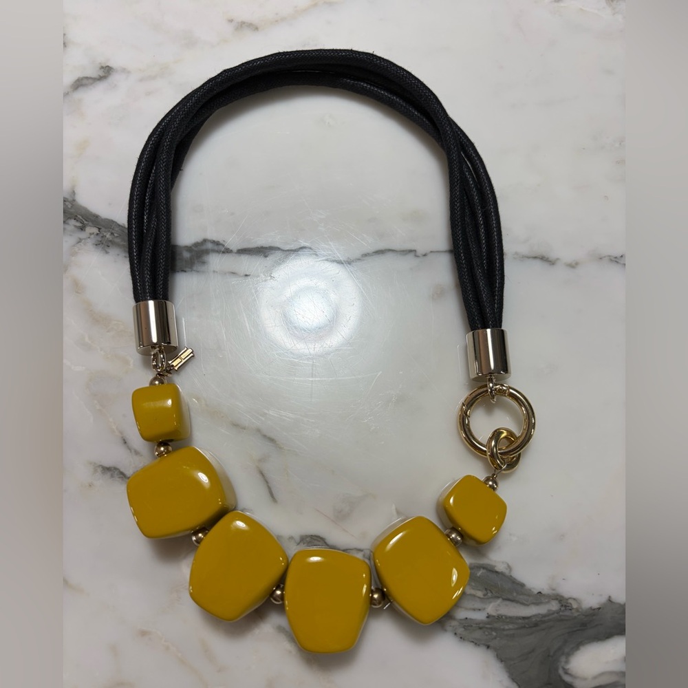 Yellow Bead Statement Necklace with Black Cord